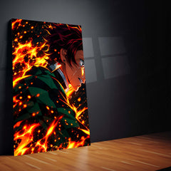 Anime Metal Poster Set of 3 | Tanjiro Kamado & Kyojuro Rengoku | Hearts Ablaze Fiery Demon Slayer Triptych Wall Art | Premium Anime Metal Print