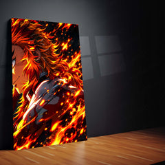 Anime Metal Poster Set of 3 | Tanjiro Kamado & Kyojuro Rengoku | Hearts Ablaze Fiery Demon Slayer Triptych Wall Art | Premium Anime Metal Print