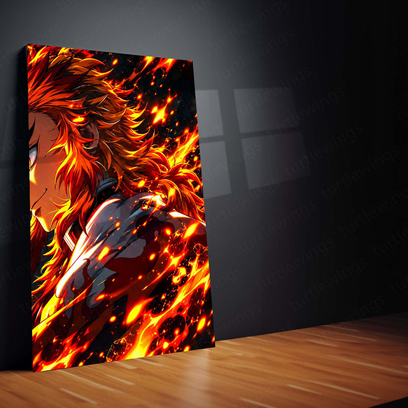 Anime Metal Poster Set of 3 | Tanjiro Kamado & Kyojuro Rengoku | Hearts Ablaze Fiery Demon Slayer Triptych Wall Art | Premium Anime Metal Print