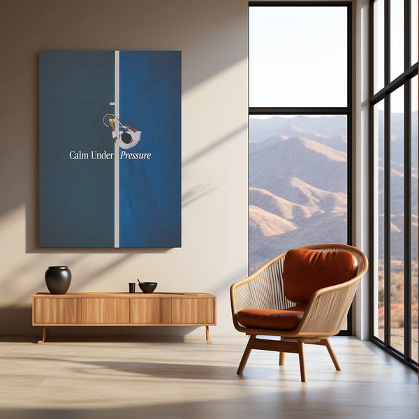 Tennis Court Aerial View – “Calm Under Pressure” Metal Poster | Sports Focus x Minimal Wall Art
