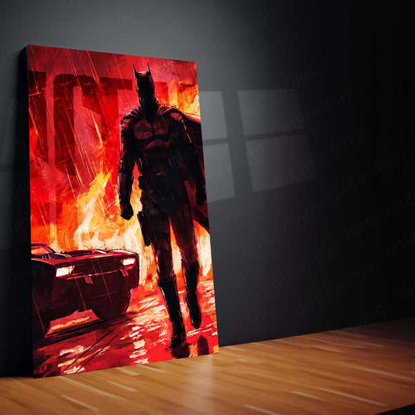 Marvel Metal Poster Set of 3 | Batman | Armored Batman & Batmobile Fire Scene Triptych Wall Art