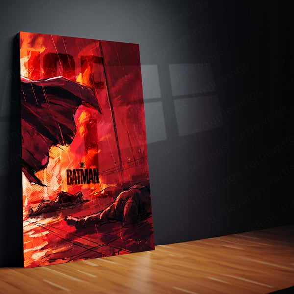 Marvel Metal Poster Set of 3 | Batman | Armored Batman & Batmobile Fire Scene Triptych Wall Art