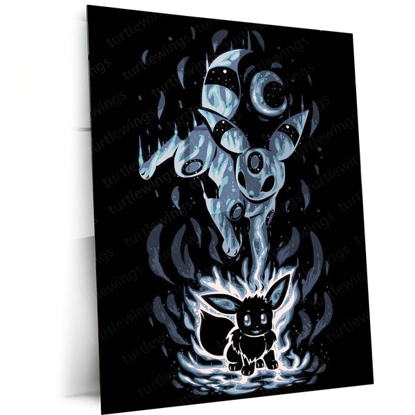 Anime Metal Poster | Pokemon The Dark Evolution Within | Shadow Awakening Metal Frame Inner Power & Transformation Anime Wall Art