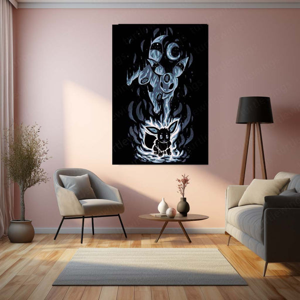 Anime Metal Poster | Pokemon The Dark Evolution Within | Shadow Awakening Metal Frame Inner Power & Transformation Anime Wall Art