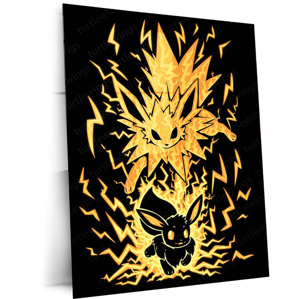 Anime Metal Poster | Pokemon The Electric Evolution Within | Thunder Awakening Metal Frame Inner Energy & Power Transformation Anime Wall Art