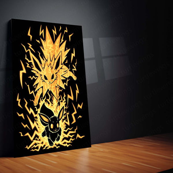 Anime Metal Poster | Pokemon The Electric Evolution Within | Thunder Awakening Metal Frame Inner Energy & Power Transformation Anime Wall Art