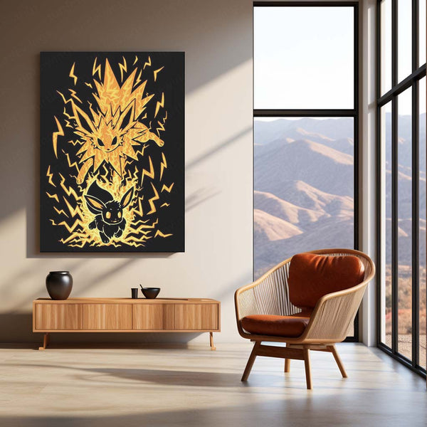 Anime Metal Poster | Pokemon The Electric Evolution Within | Thunder Awakening Metal Frame Inner Energy & Power Transformation Anime Wall Art