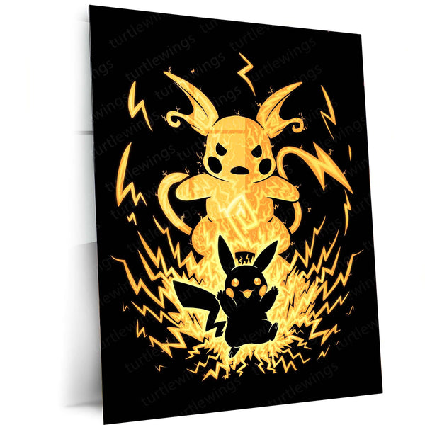 Anime Metal Poster | The Electric Mouse Within | Pokemon Evolution Energy Metal Frame | Inner Power, Lightning & Awakening Wall Art