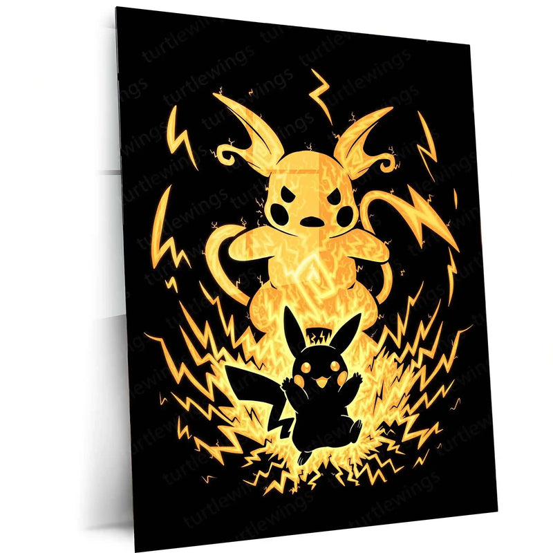 Anime Metal Poster | The Electric Mouse Within | Pokemon Evolution Energy Metal Frame | Inner Power, Lightning & Awakening Wall Art - TURTLEWINGS 