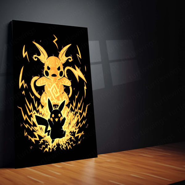 Anime Metal Poster | The Electric Mouse Within | Pokemon Evolution Energy Metal Frame | Inner Power, Lightning & Awakening Wall Art