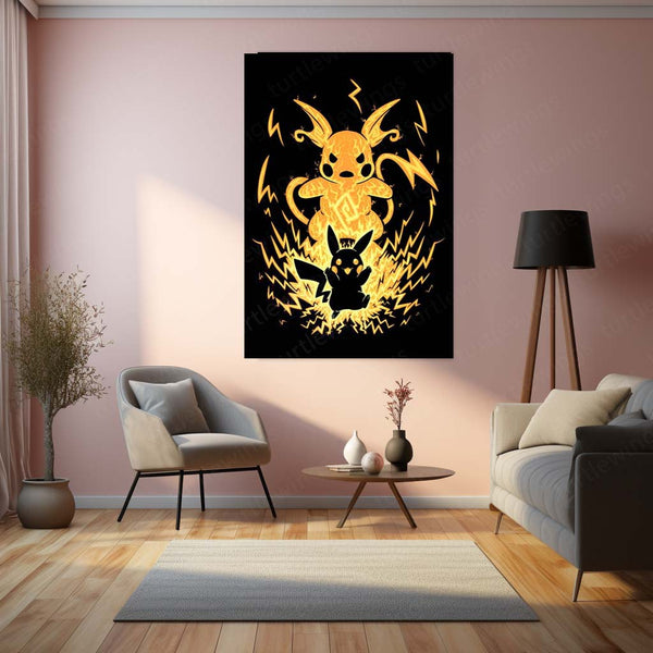 Anime Metal Poster | The Electric Mouse Within | Pokemon Evolution Energy Metal Frame | Inner Power, Lightning & Awakening Wall Art