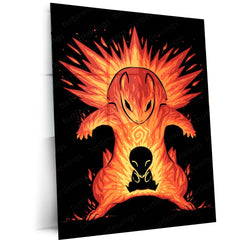 Anime Metal Poster | The Explosion Within | Pokemon Fire Evolution Energy Metal Frame Inner Flame, Power & Awakening Wall Art