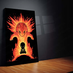 Anime Metal Poster | The Explosion Within | Pokemon Fire Evolution Energy Metal Frame Inner Flame, Power & Awakening Wall Art