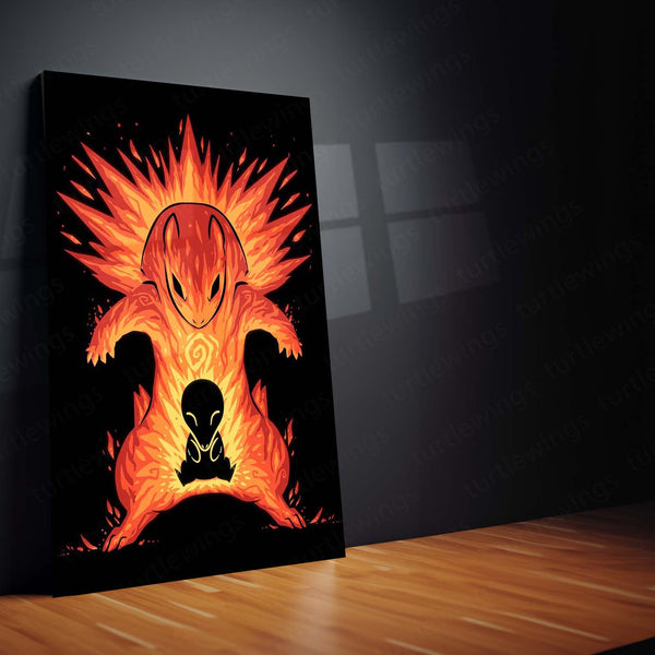Anime Metal Poster | The Explosion Within | Pokemon Fire Evolution Energy Metal Frame Inner Flame, Power & Awakening Wall Art