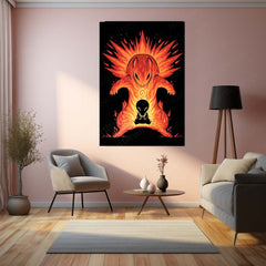Anime Metal Poster | The Explosion Within | Pokemon Fire Evolution Energy Metal Frame Inner Flame, Power & Awakening Wall Art