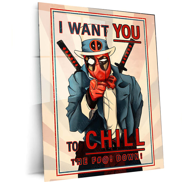 The Fall Down Deadpool – Chill Out Parody Art | Comic-Inspired Metal Frame Poster