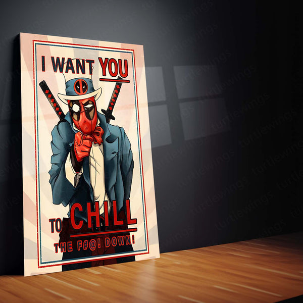 The Fall Down Deadpool – Chill Out Parody Art | Comic-Inspired Metal Frame Poster