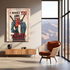 The Fall Down Deadpool – Chill Out Parody Art | Comic-Inspired Metal Frame Poster