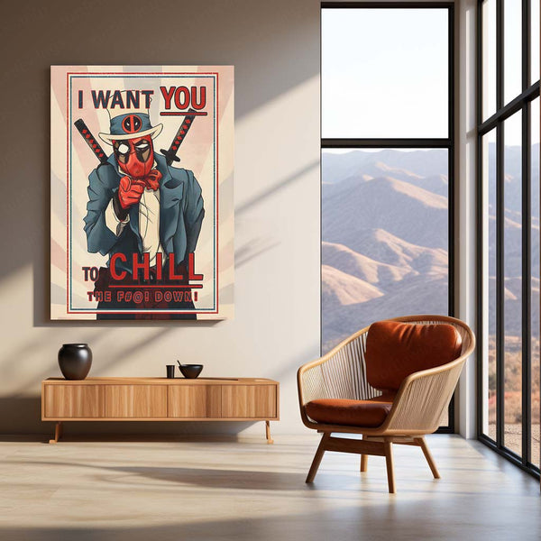 The Fall Down Deadpool – Chill Out Parody Art | Comic-Inspired Metal Frame Poster