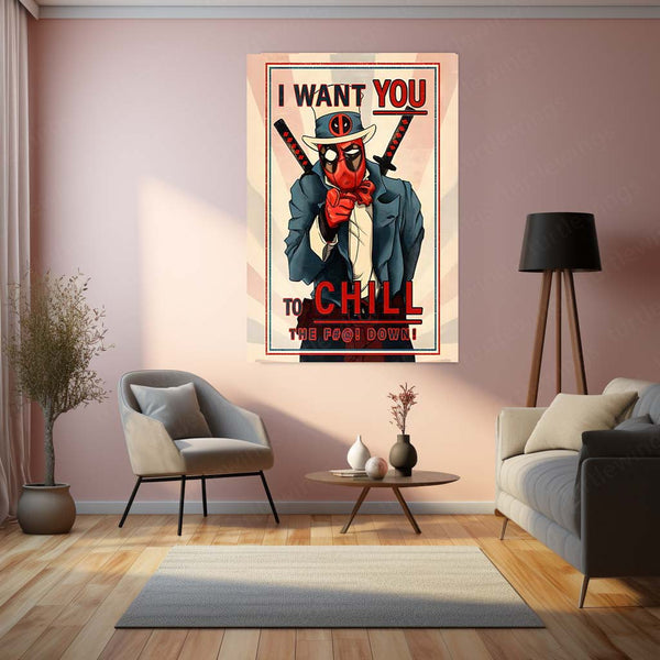 The Fall Down Deadpool – Chill Out Parody Art | Comic-Inspired Metal Frame Poster