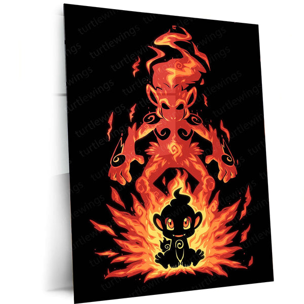 Anime Metal Poster | The Fire Ape Stance Within | Pokemon Evolution Flame Metal Frame Inner Power, Discipline & Blazing Awakening Wall Art