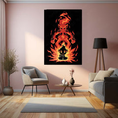Anime Metal Poster | The Fire Ape Stance Within | Pokemon Evolution Flame Metal Frame Inner Power, Discipline & Blazing Awakening Wall Art