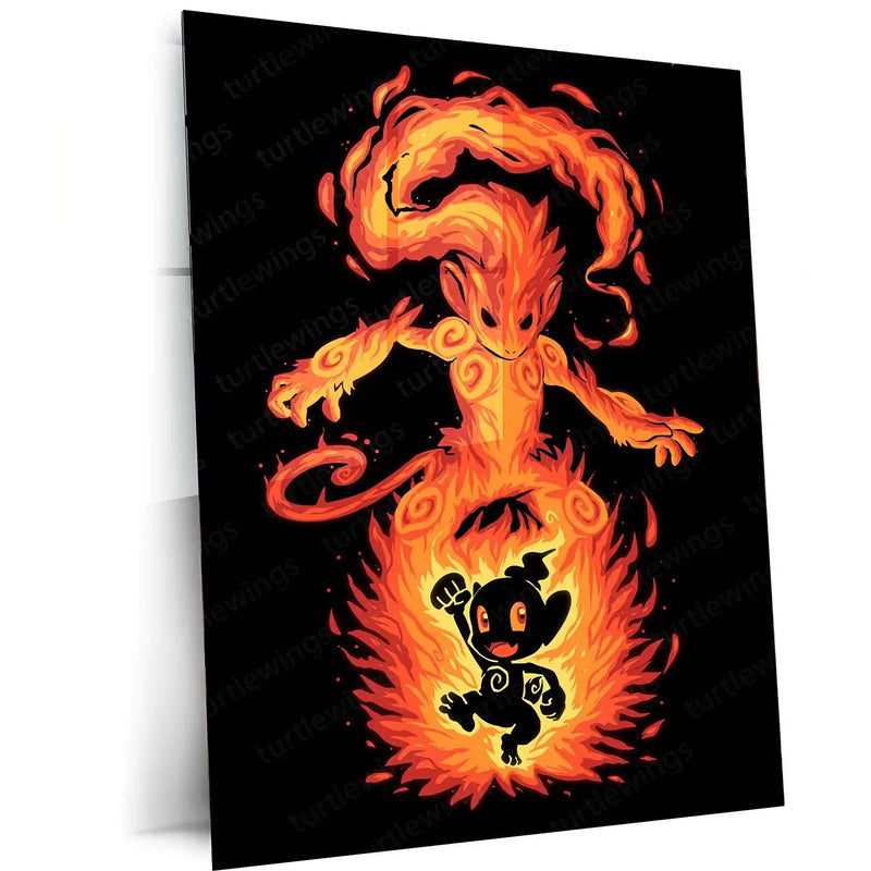 Anime Metal Poster | The Fire Ape Within | Pokemon Evolution Fury Metal Frame Primal Flame, Power & Battle Awakening Wall Art - TURTLEWINGS 