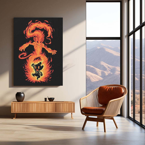 Anime Metal Poster | The Fire Ape Within | Pokemon Evolution Fury Metal Frame Primal Flame, Power & Battle Awakening Wall Art