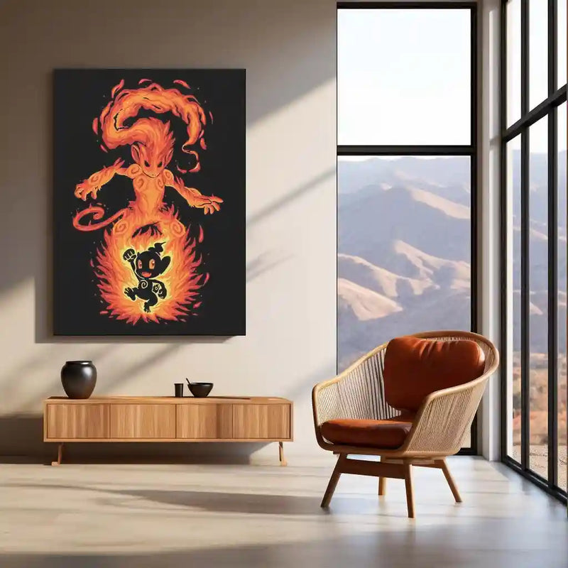 Anime Metal Poster | The Fire Ape Within | Pokemon Evolution Fury Metal Frame Primal Flame, Power & Battle Awakening Wall Art - TURTLEWINGS 