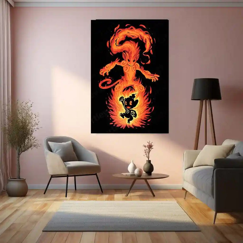Anime Metal Poster | The Fire Ape Within | Pokemon Evolution Fury Metal Frame Primal Flame, Power & Battle Awakening Wall Art - TURTLEWINGS 