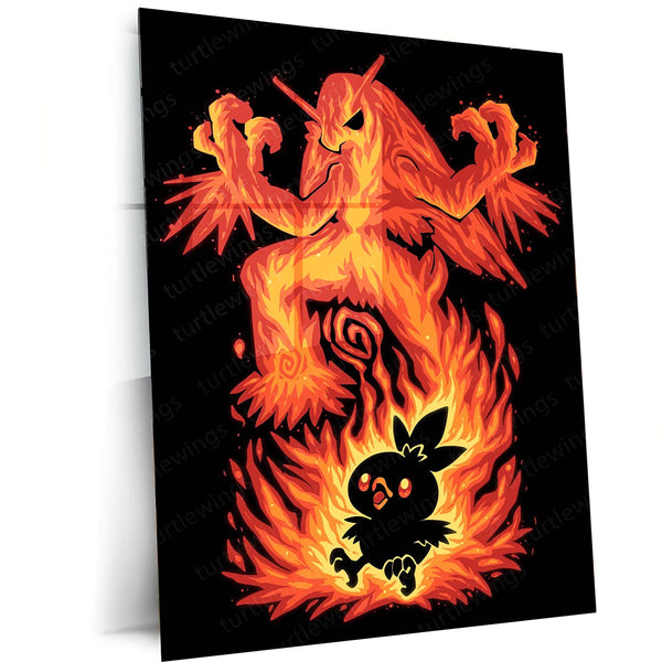 Anime Metal Poster | The Fire Bird Within | Pokemon Ascension Metal Frame Rebirth, Flame & Legendary Awakening Wall Art