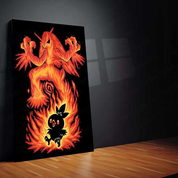 Anime Metal Poster | The Fire Bird Within | Pokemon Ascension Metal Frame Rebirth, Flame & Legendary Awakening Wall Art