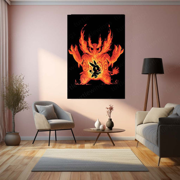 Anime Metal Poster | The Fire Boar Within | Pokemon Flame Evolution Metal Frame Inner Rage, Power & Unstoppable Will Wall Art
