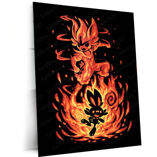 Anime Metal Poster | The Fire Bunny Within | Pokemon Blaze Evolution Metal Frame  Speed, Passion & Unstoppable Rise Wall Art