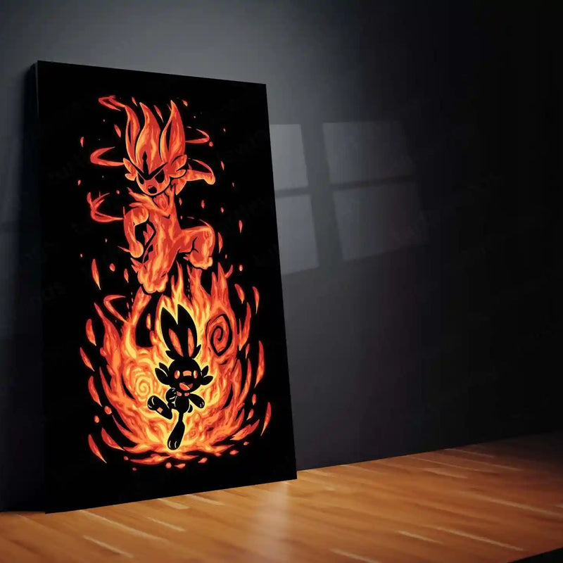 Anime Metal Poster | The Fire Bunny Within | Pokemon Blaze Evolution Metal Frame Speed, Passion & Unstoppable Rise Wall Art - TURTLEWINGS 
