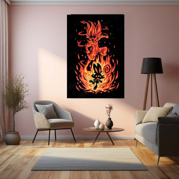 Anime Metal Poster | The Fire Bunny Within | Pokemon Blaze Evolution Metal Frame  Speed, Passion & Unstoppable Rise Wall Art