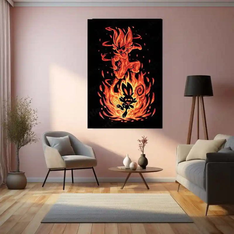 Anime Metal Poster | The Fire Bunny Within | Pokemon Blaze Evolution Metal Frame Speed, Passion & Unstoppable Rise Wall Art - TURTLEWINGS 