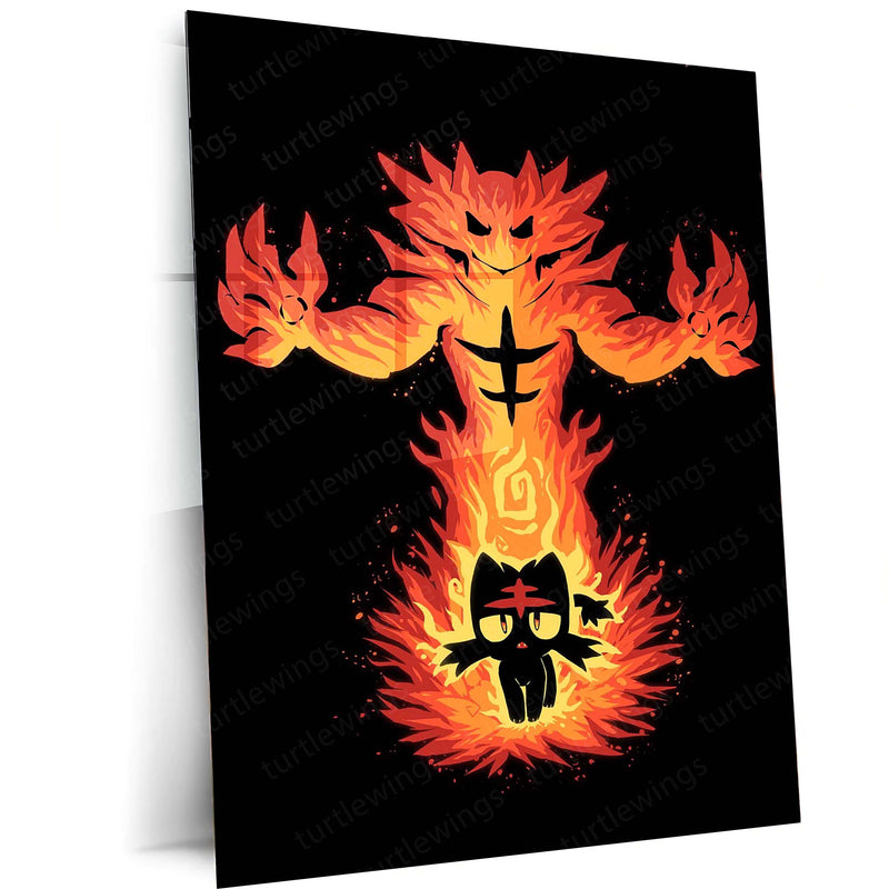 Anime Metal Poster | The Fire Cat Within | Pokemon Flame Awakening Metal Frame Inner Power, Blaze & Evolution Wall Art