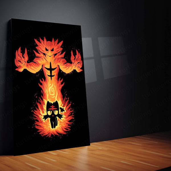Anime Metal Poster | The Fire Cat Within | Pokemon Flame Awakening Metal Frame Inner Power, Blaze & Evolution Wall Art