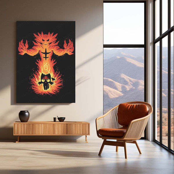 Anime Metal Poster | The Fire Cat Within | Pokemon Flame Awakening Metal Frame Inner Power, Blaze & Evolution Wall Art