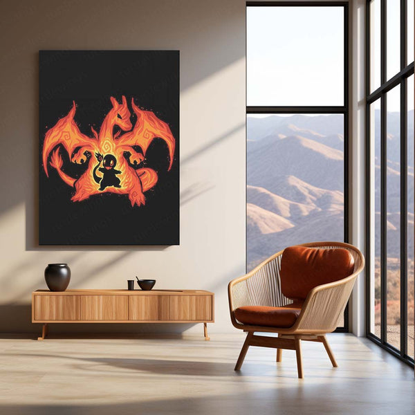 Anime Metal Poster | The Fire Dragon Within | Pokemon Evolution Flame Metal Frame  Inner Power, Blaze & Ascension Wall Art