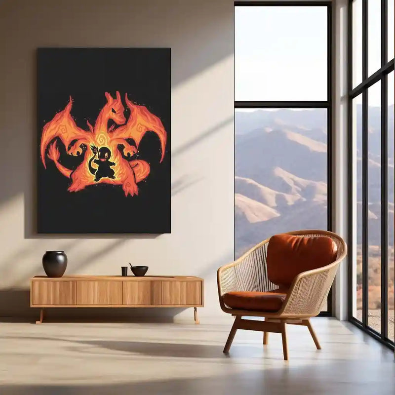 Anime Metal Poster | The Fire Dragon Within | Pokemon Evolution Flame Metal Frame Inner Power, Blaze & Ascension Wall Art - TURTLEWINGS 