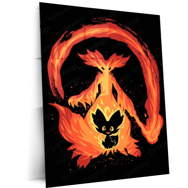 Anime Metal Poster | The Fire Mage Within | Pokemon Evolution Flame Metal Frame Inner Mastery, Arcane Fire & Awakening Wall Art