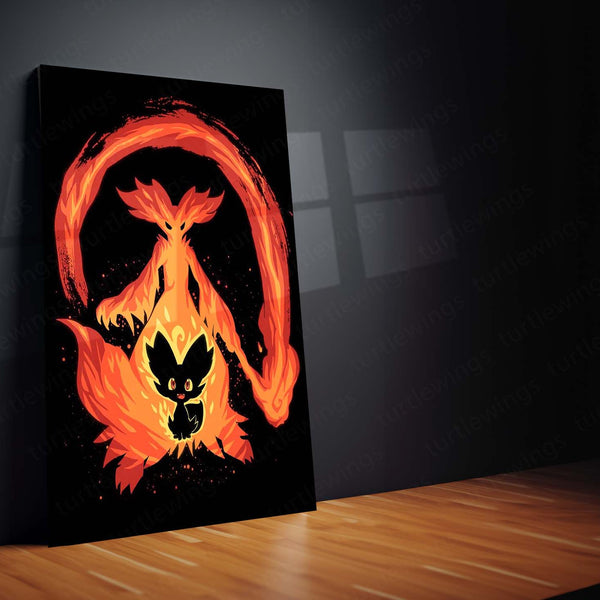 Anime Metal Poster | The Fire Mage Within | Pokemon Evolution Flame Metal Frame Inner Mastery, Arcane Fire & Awakening Wall Art