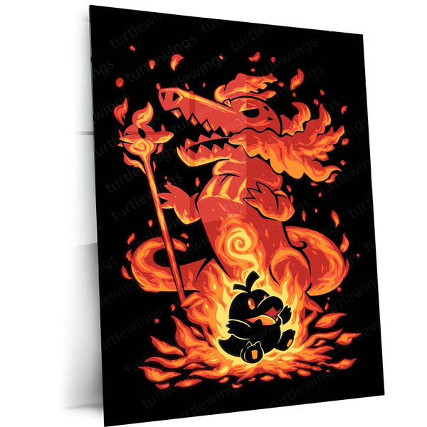 Anime Metal Poster | The Fire Singer Within | Pokemon Evolution Flame Metal Frame Inner Power, Passion & Burning Will Wall Art