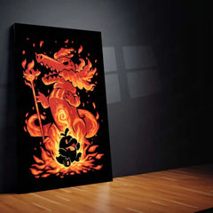 Anime Metal Poster | The Fire Singer Within | Pokemon Evolution Flame Metal Frame Inner Power, Passion & Burning Will Wall Art - TURTLEWINGS 