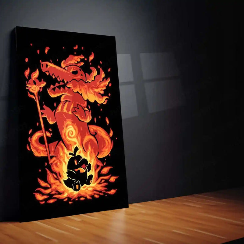 Anime Metal Poster | The Fire Singer Within | Pokemon Evolution Flame Metal Frame Inner Power, Passion & Burning Will Wall Art - TURTLEWINGS 