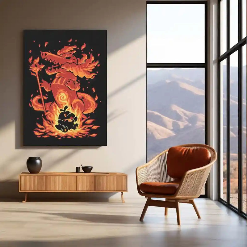 Anime Metal Poster | The Fire Singer Within | Pokemon Evolution Flame Metal Frame Inner Power, Passion & Burning Will Wall Art - TURTLEWINGS 