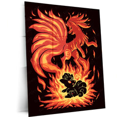 Anime Metal Poster | The Flame-Tailed Fox Within | Pokemon Evolution Spirit Metal Frame  Inner Fire, Mystic Flames & Awakening Wall Art
