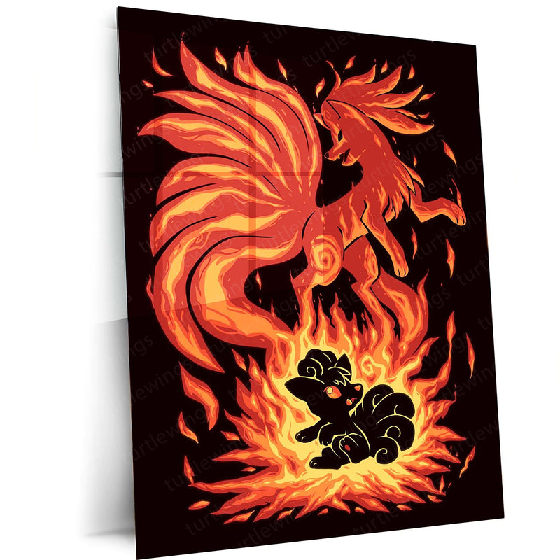 Anime Metal Poster | The Flame-Tailed Fox Within | Pokemon Evolution Spirit Metal Frame  Inner Fire, Mystic Flames & Awakening Wall Art